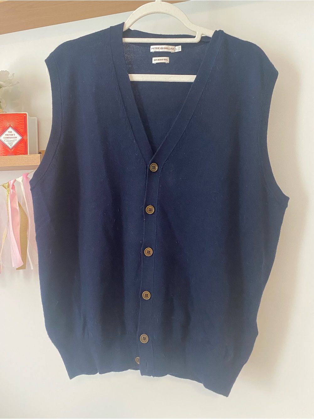 Peter Millar 100% Italian Merino Wool Navy Button-Front Cardigan Vest